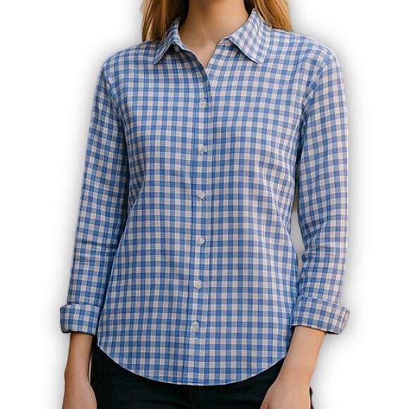 Vineyard Vines Button Up Shirt Cotton Gingham Blue White Size 6 - Picture 1 of 11
